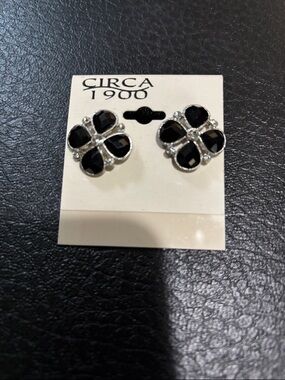 Circa 1900 Black Clover Stud Earrings